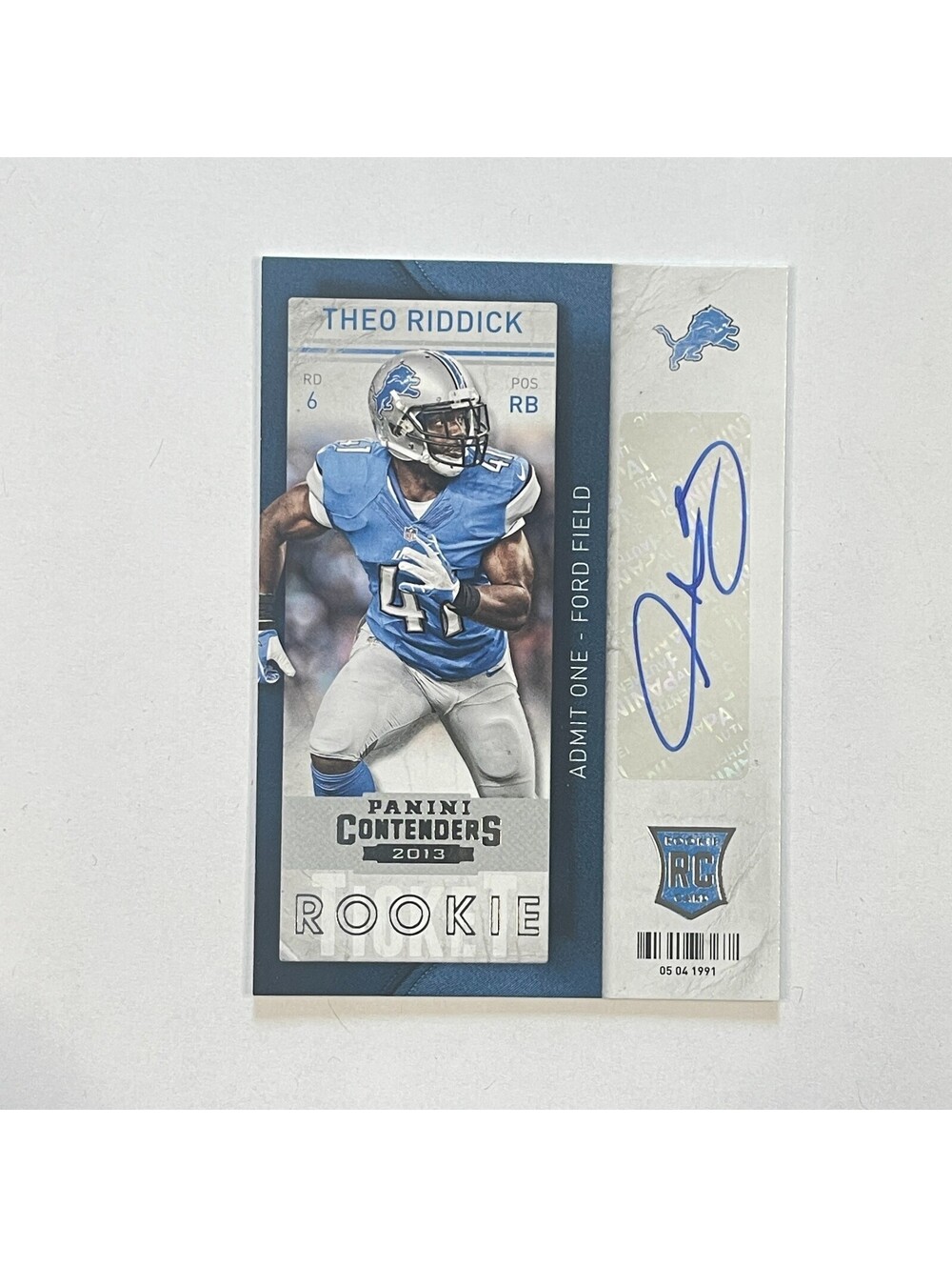 2013 Panini Contenders #186 Theo Riddick Rookie Auto Lions Card